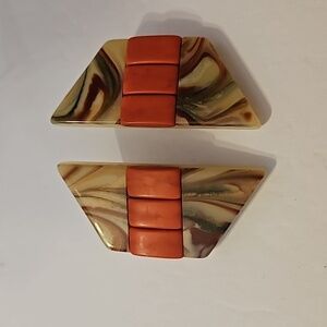1980s Red, Brown & Creme Lucite with Orange inserts Clip-on Earrings